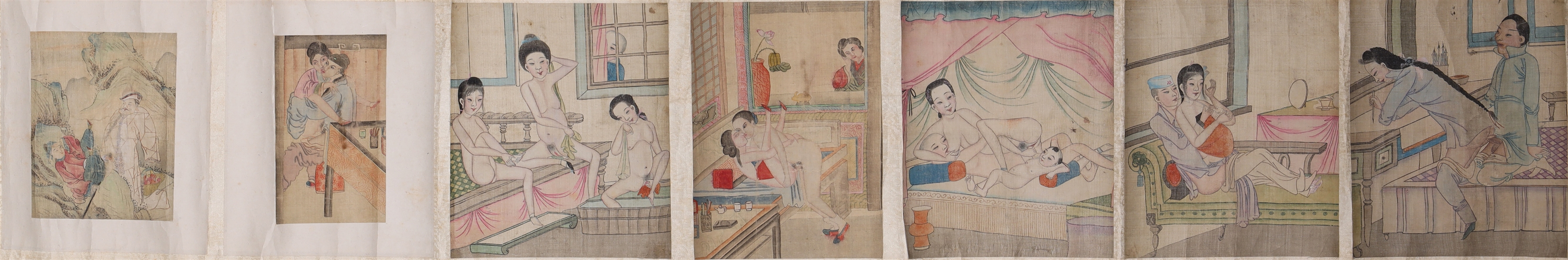 Old Japanese shunga hand scroll with