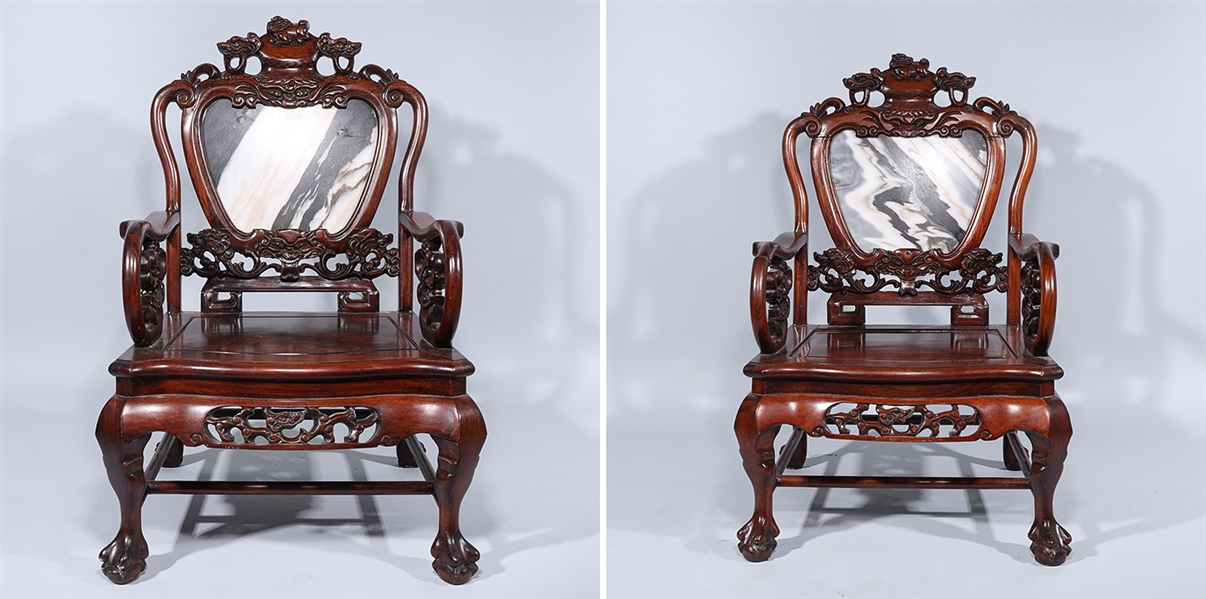 Two Chinese carved hardwood chairs