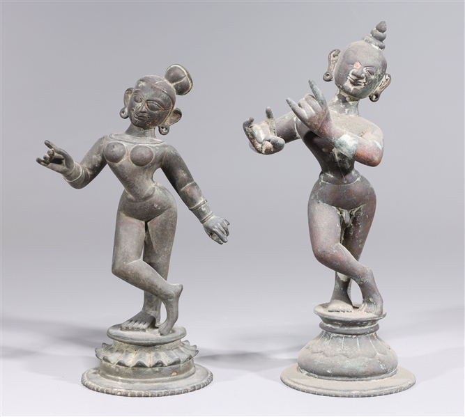 Antique cast bronze pair of statues