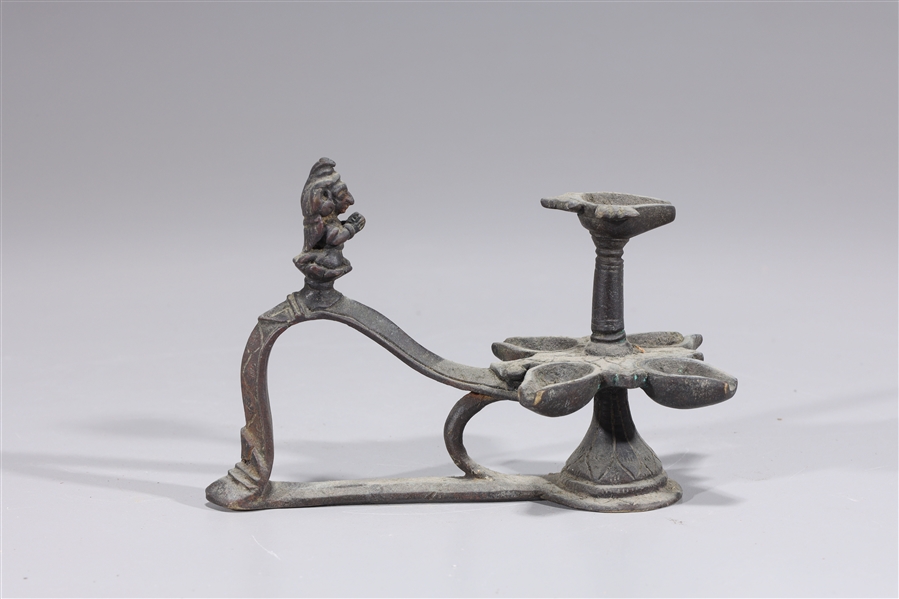 Antique Indian bronze oil lamp