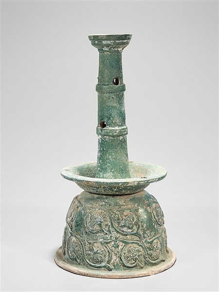 Chinese green glazed pottery candlestick  2ad5fb