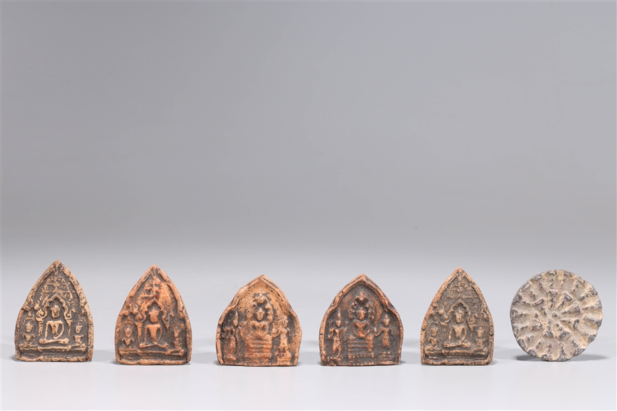 Group of six antique Burmese clay 2ad611