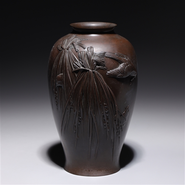 Antique Japanese bronze vase with birds