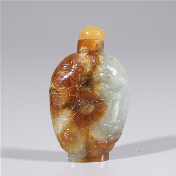 Chinese carved jadeite snuff bottle;