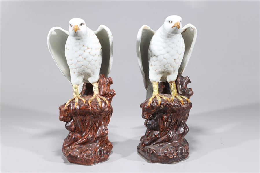 Pair of Chinese enameled porcelain hawk