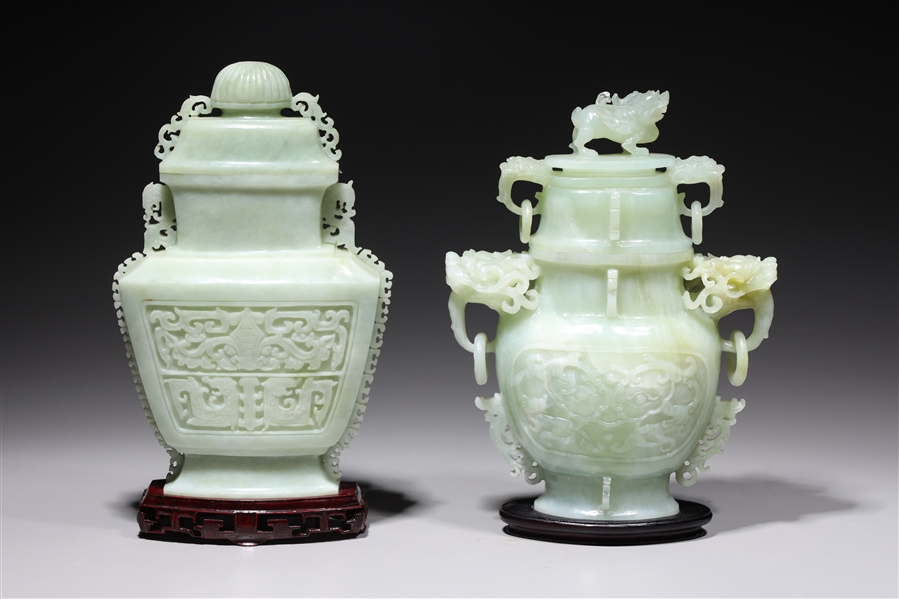 Two Chinese carved hardstone covered