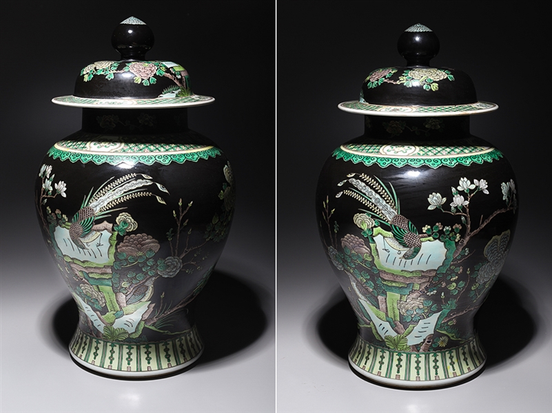 Pair of large Chinese famille noir 2ad6b4