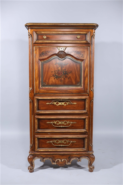 Wooden chest of drawers with flowers