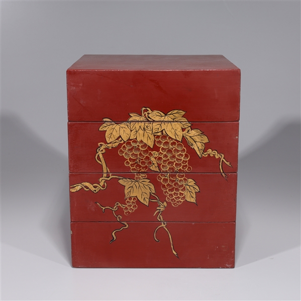 Chinese gilt & red lacquer four-tiered