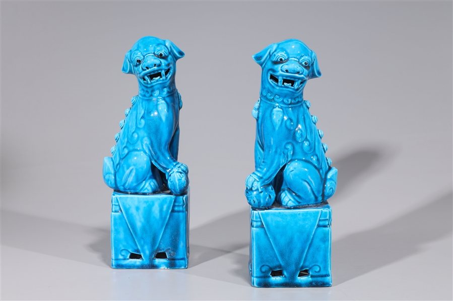 Pair of Chinese blue glazed ceramic