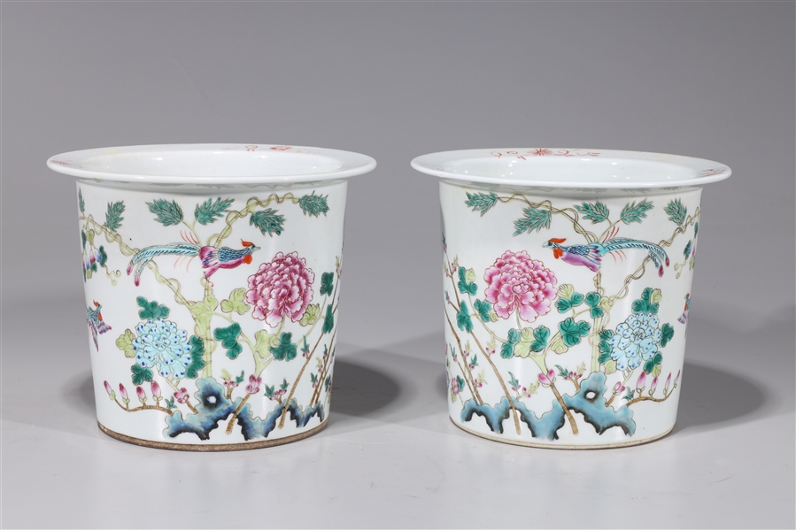 Pair of Chinese famille rose enameled