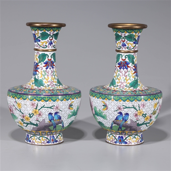 Pair of Chinese white ground cloisonné