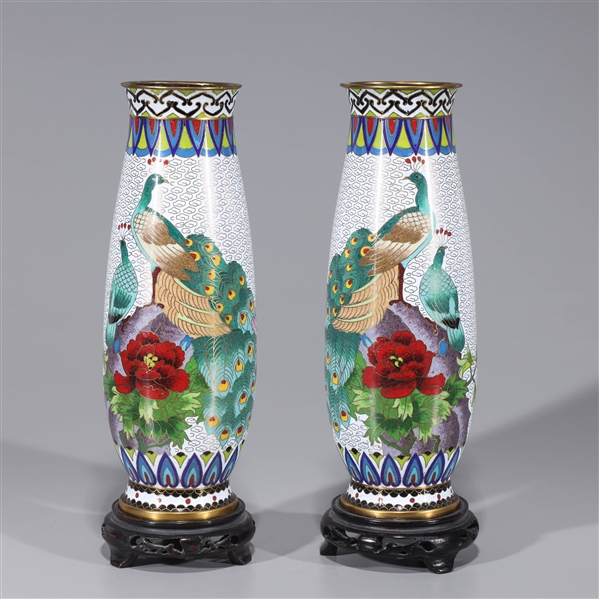 Pair of Chinese white ground cloisonn  2ad7e8