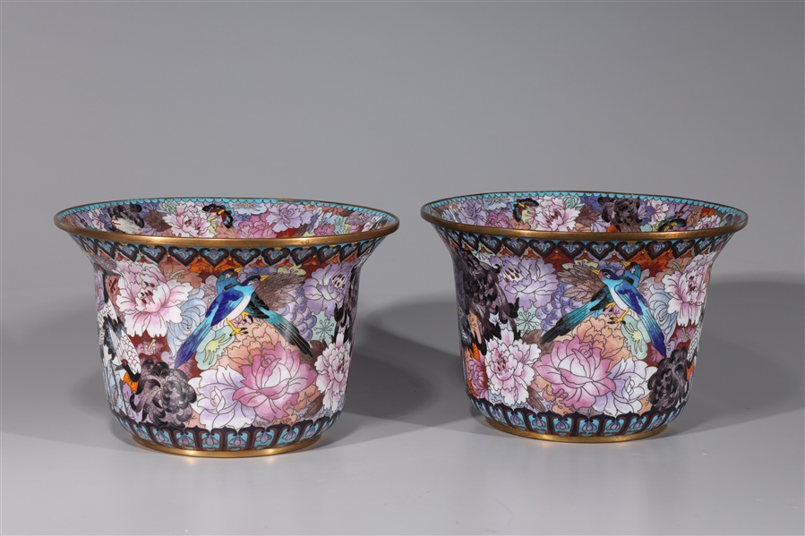 Pair of Chinese cloisonné enameled