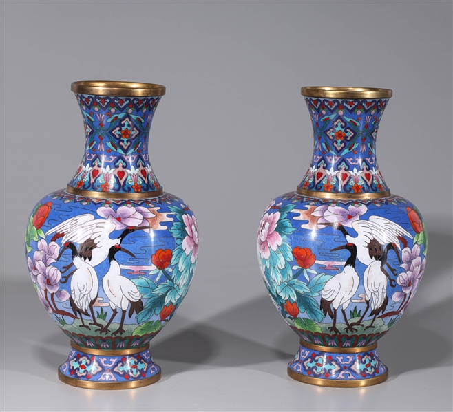 Pair of Chinese blue ground cloisonné