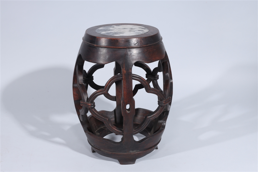 Chinese wood stool with hardstone