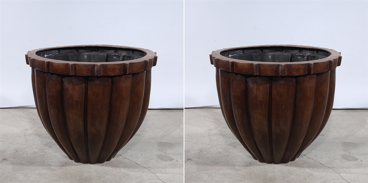 Pair of large bronze basins in