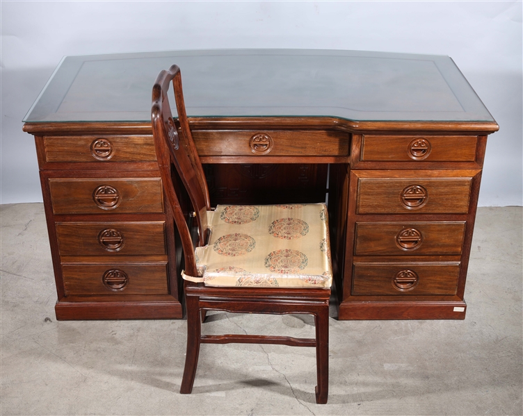 Large wooden desk with matching chair