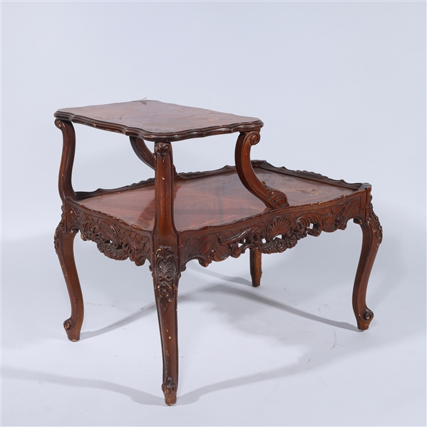Small two tier table with inlaid floral
