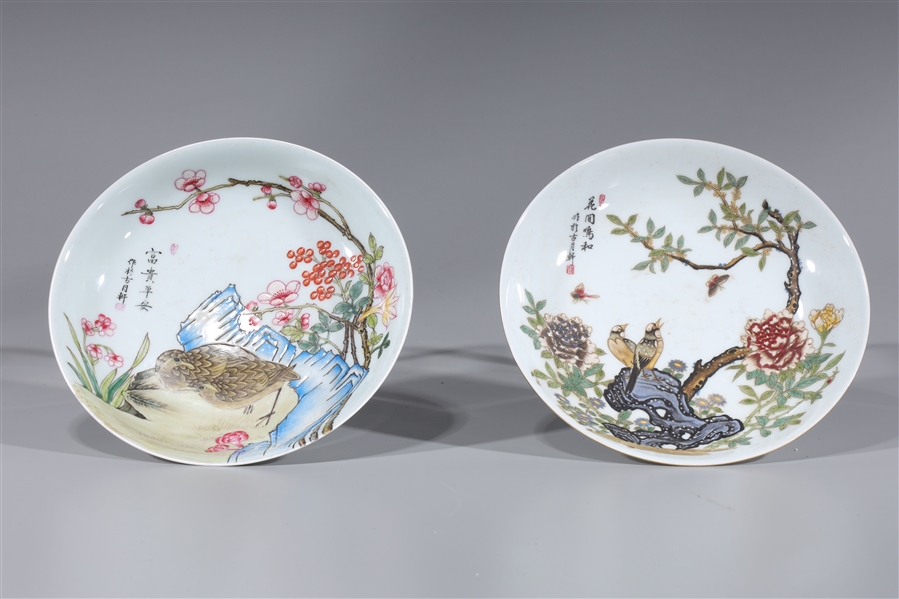 Two Chinese enameled plates; each with