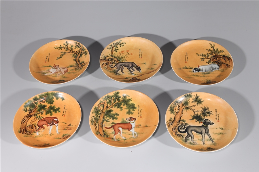 Set of six Chinese porcelain dishes