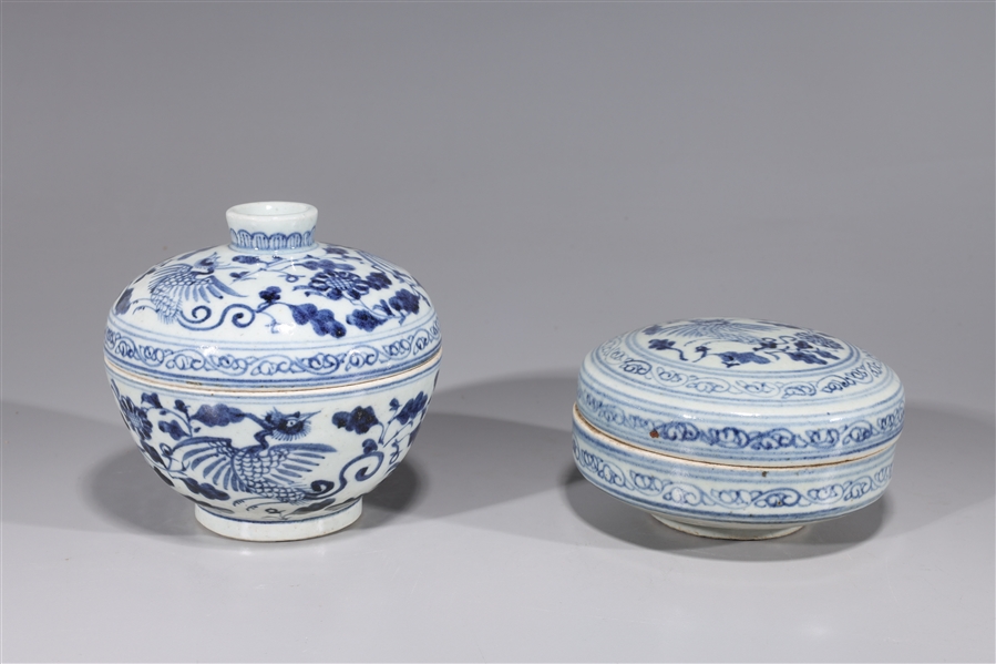 Two Chinese blue and white covered
