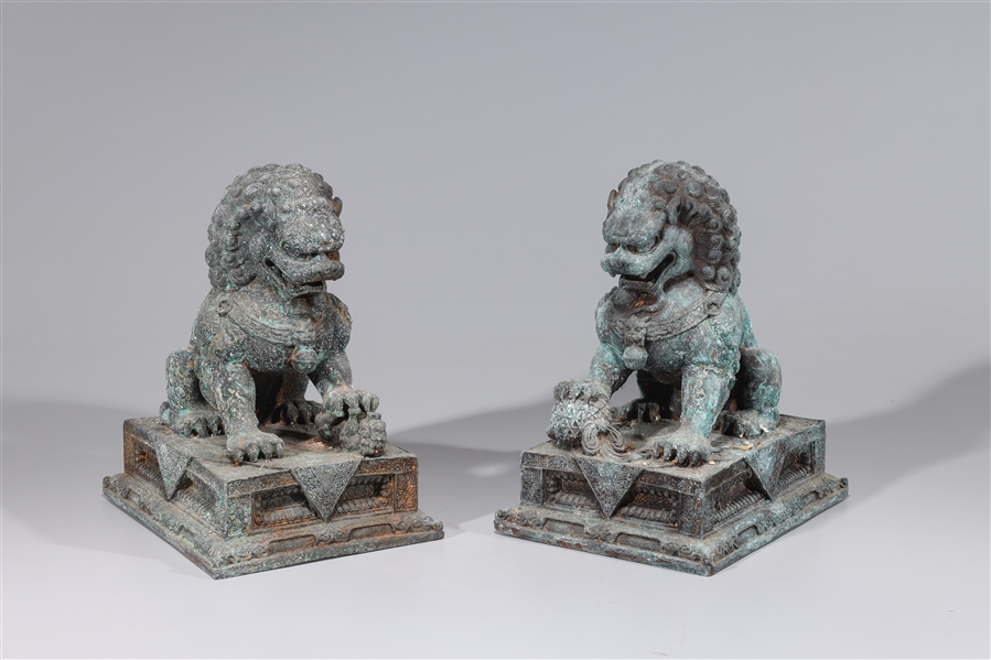 Pair of Chinese bronze foo lions;