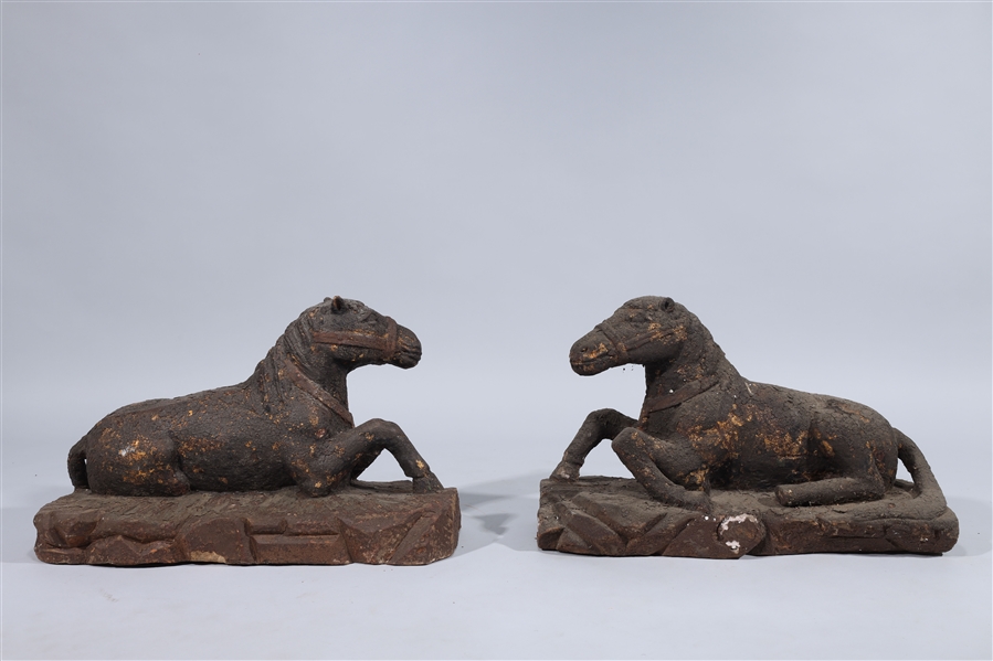 Pair of Chinese wooden horse statues 2ad8dd