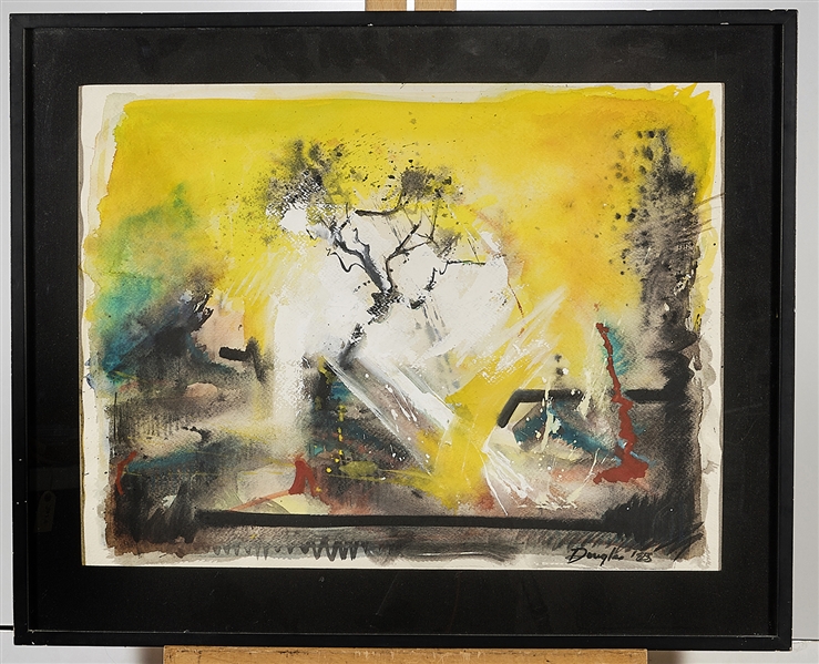 Framed abstract watercolor signed Douglas,