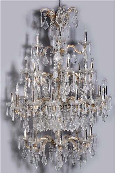 Large mid-century 1950s crystal chandelier;