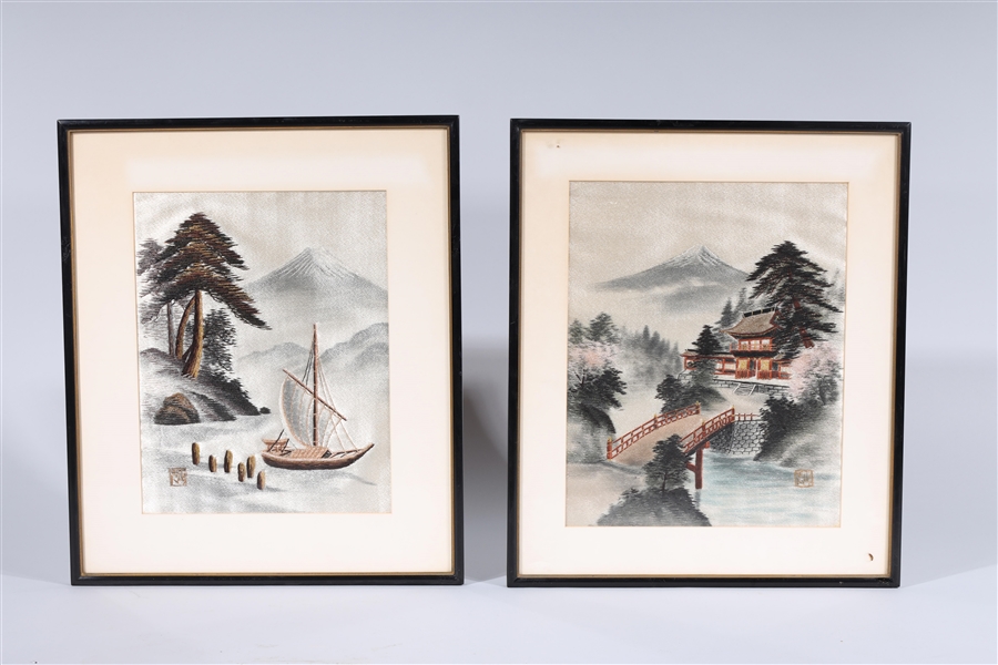 Two Chinese hand-woven silk paintings;