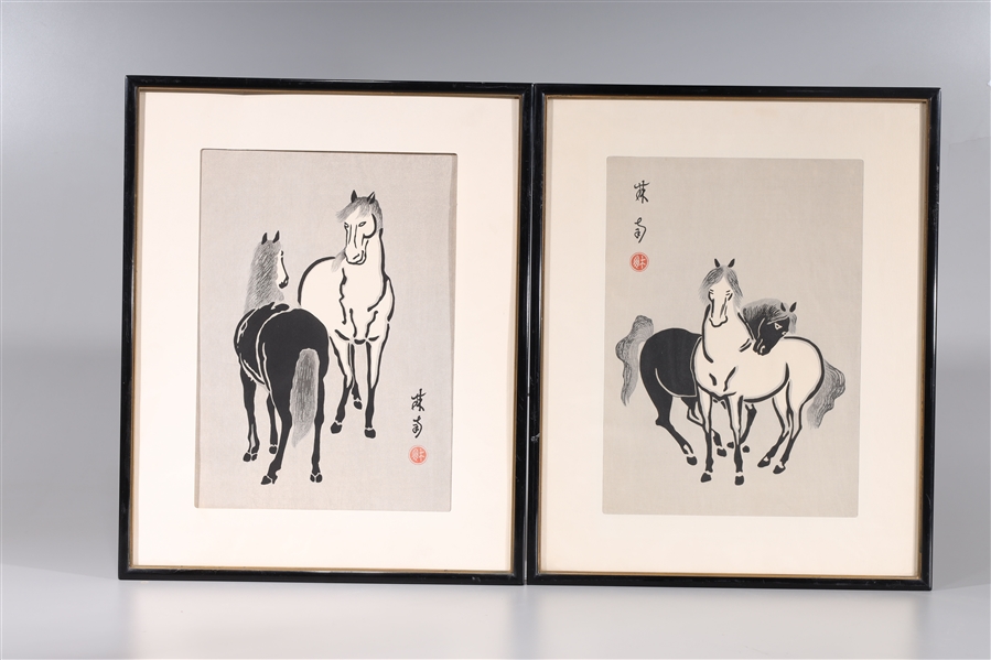 Two framed Chinese paintings; each