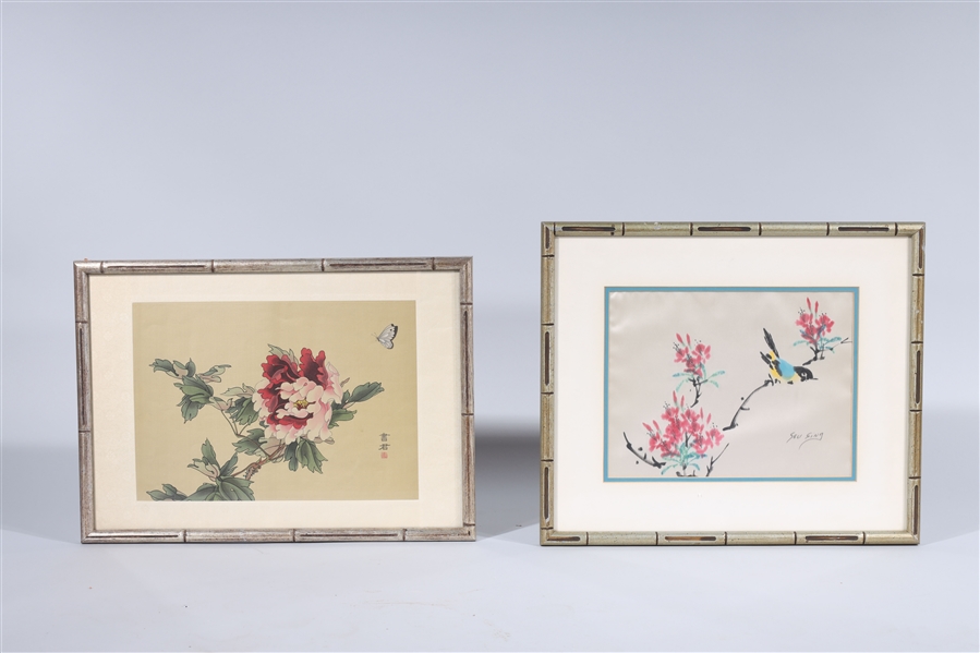 Two Chinese paintings with wooden