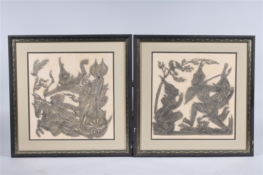 Three framed Balinese temple rubbings  2ad9c3