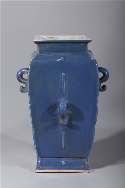 Rectangular Chinese vase; blue-glaze;