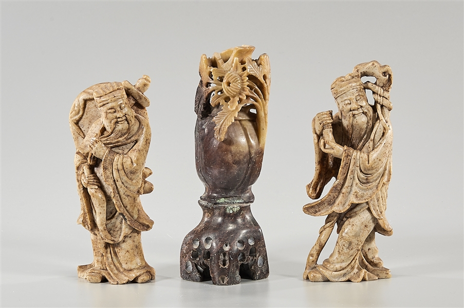 Group of three Chinese carved soapstones,