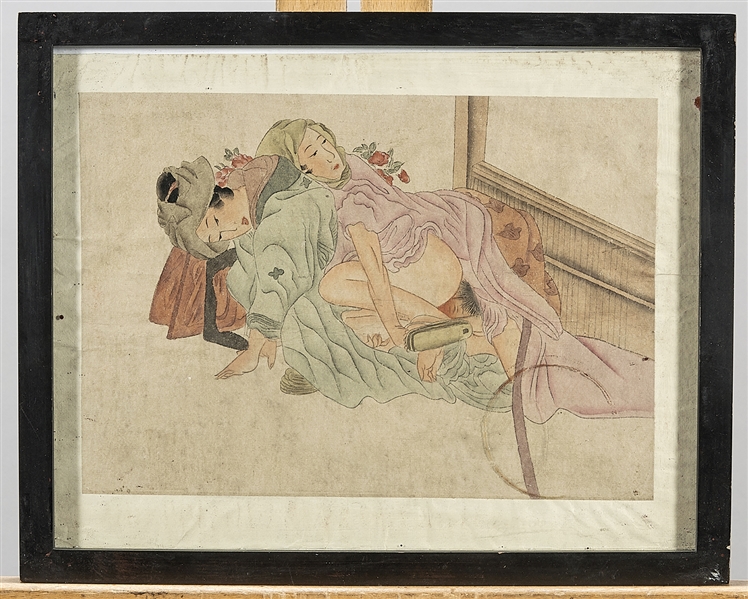 Two Japanese shunga paintings on paper;