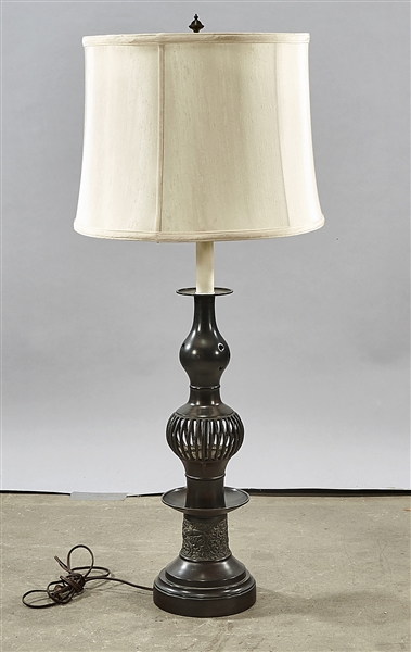 Vintage bronze table lamp; with reticulated