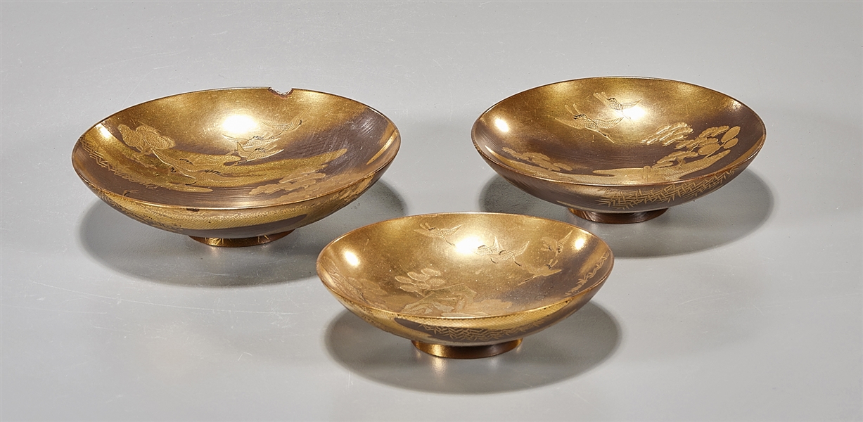Three Japanese lacquer dishes;