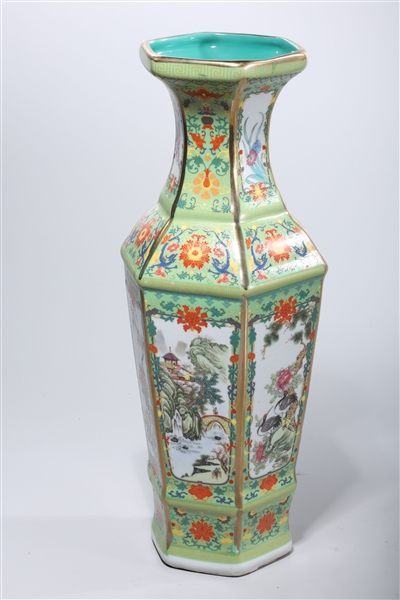 Chinese enameled porcelain six-faceted