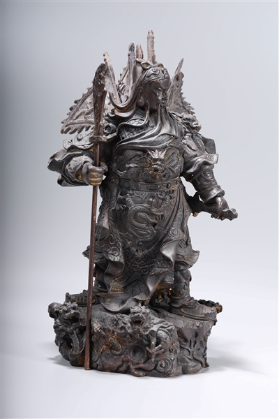 Chinese bronze Guandi; with flags;