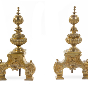 A Pair of Baroque Style Brass Andirons 19th 2adb15