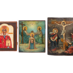 Three Russian Painted Wood Icon