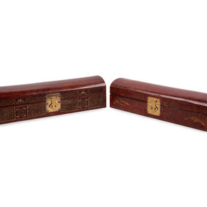 Two Chinese Leather Veneered Scroll