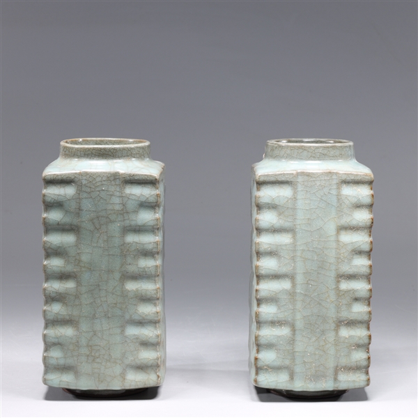 Two Chinese celadon glazed rectangular