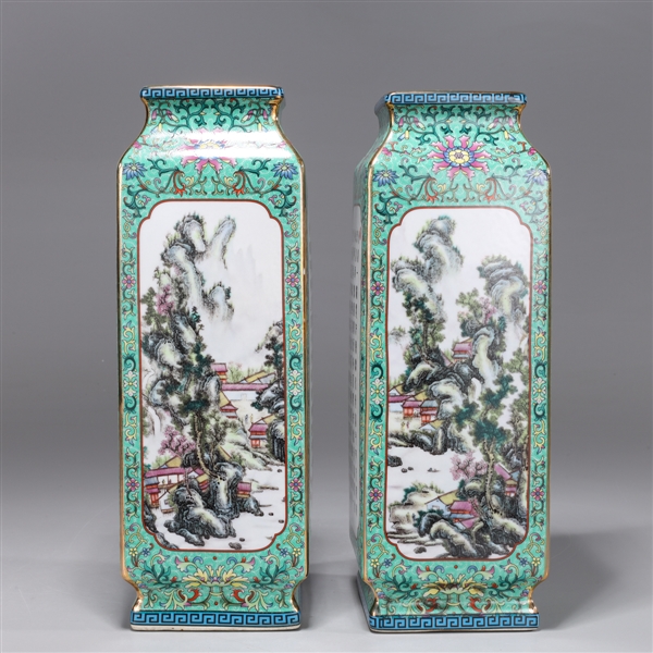 Pair of Chinese square form turquoise