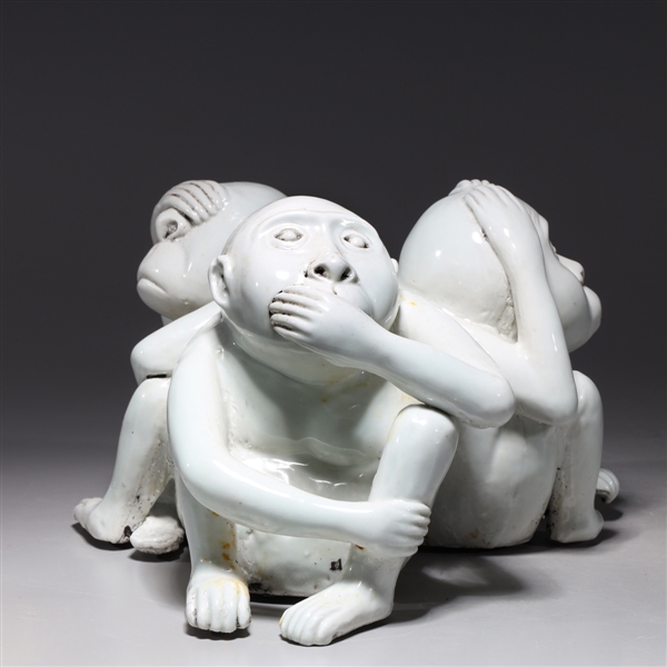 Chinese white glazed three monkeys