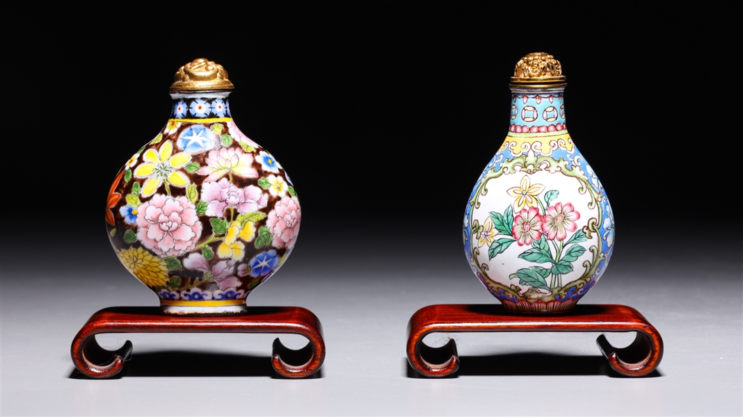 Two Chinese enamel on copper snuff