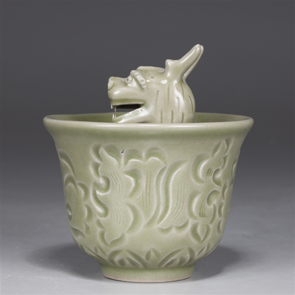 Chinese celadon glazed cup, the