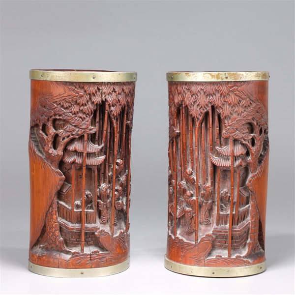 Antique Pair Chinese carved cylindrical